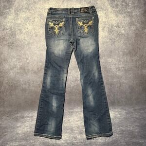 Cello Jeans Womens Size 11 Bootcut Blue Denim Embellished Pocket Y2K Low Rise